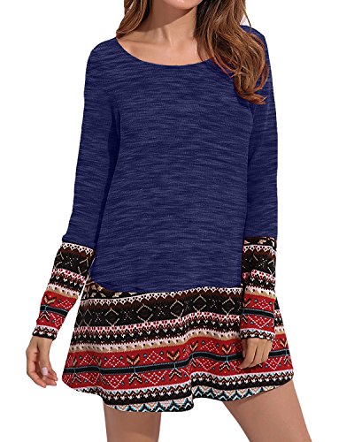 CNFIO Mujer Vestido Cuello Redondo Manga Larga Plus Tamaño Tops Moda Jersey Punto Mujer Invierno