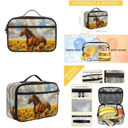 Gomyblomy Sunflower Horse Backpack for Girls Backpacks with Lunch Box Set 3 in 1 Girls School Bag Ages 8-10 10-12 12-14 Kids Bookbag 3rd Grade Back Pack Lightweight Travel Rucksack for Teens4