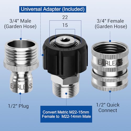 Image of Pressure Washer Quick Connect Kit, 9-Piece Stainless Steel Adapter Set, M22-14mm to 3 /8 inch Quick Disconnect with M22-15mm Adapter, 3 /4 inch Garden Hose Fittings for Gas & Electric Pressure Washers