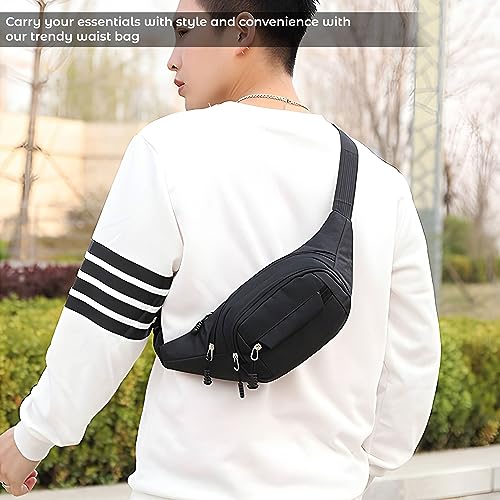 Image of Kraptick Premium Unisex Waist Bag for Men and Women - Stylish Hip Bag, Fanny Pack, Travel Money Belt (Black)