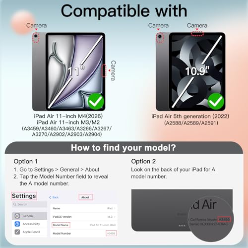 JETech Case for iPad Air 11-Inch M4/M3/M2 (2026/2025/2024), iPad Air 5 (2022 5th Generation 10.9-Inch), Slim Stand Hard Back Shell Cover with Auto Wake/Sleep (Black) by JETech - Image 2