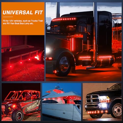 Image of Nilight 3 /4 inch Round Marker Light 10PCS Red LED 3 Connectors Brake Lights | Bullet Clearance Lights IP68 Waterproof For Trailer Truck Camper Van Boat Bus