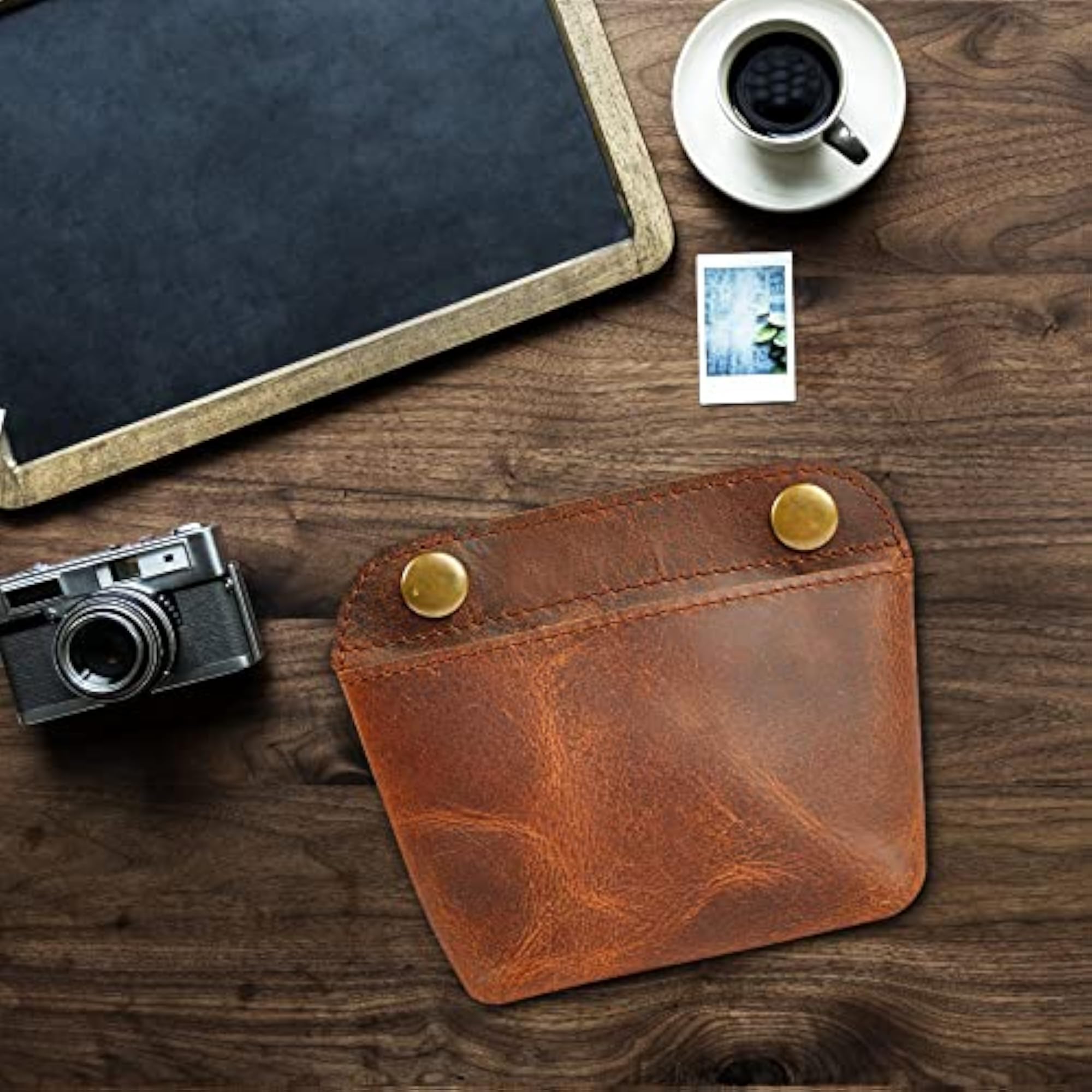 Leather Double Clasp Pouch Coin Purse Organizer