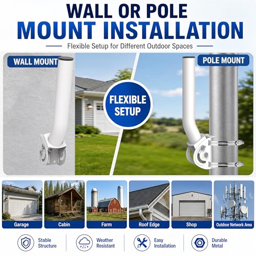 Image of Wireless Bridge Mount, 4-Pack 11 in Dual Screw Locking J Pole Mounting Bracket for Wall or Pole, 160 Angle Adjustable, 1.38 in OD, for Outdoor Point to Point AP Access Point CPE Extender Repeater