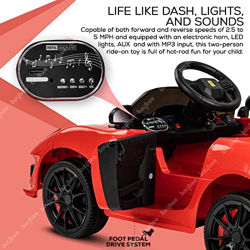 Image of Baybee Tuborg Rechargeable Battery-Operated Ride on Electric Car for Kids | Ride on Baby Car with Foot Accelerator & Music | Battery Operated Big Car for Kids to Drive 2 to 6 Years Boy Girl (Red)