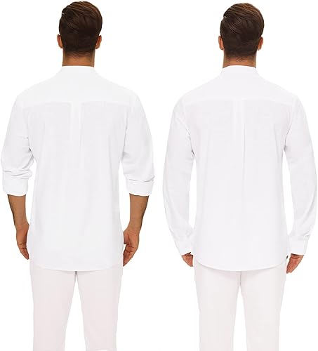 Miniatura 4 de Camisas casuales de lino de algodón de manga larga para hombre, con botones, lisas, lisas, enrollables, para verano y playa
