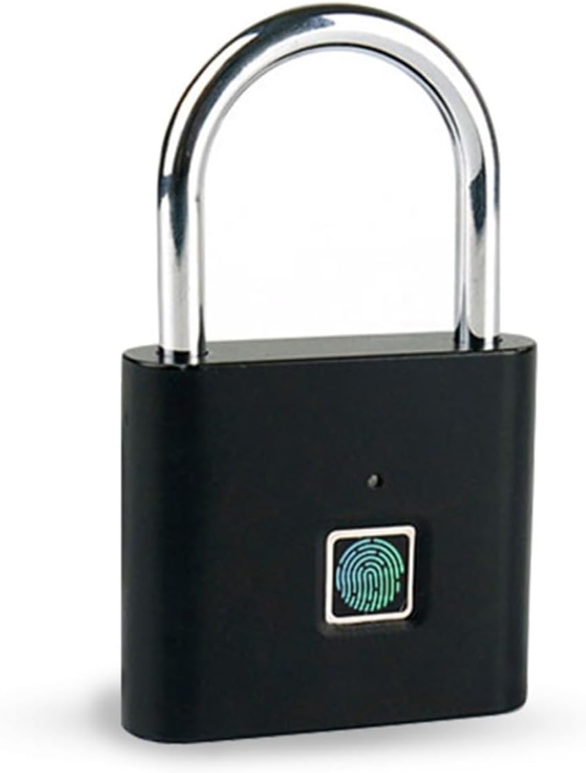 Smart Fingerprint Padlock Keyless USB Rechargeable Waterproof Security Lock Lightweight Stainless Steel Shackle for Cabinets Luggage Doors Bicycles 7.3x4.8x1.6cm(black)