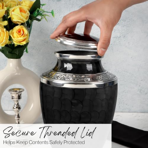Image of Alpha Living Home Urns for Human Ashes Adult Female and Male 200+ Cubic Inches, Decorative Burial Urn, Funeral Cremation Urns for Women and Men, Handcrafted Urn for Ashes Adult 10 inch Black Silver