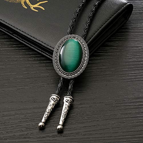 Image of AZORA Western Cowboy Bolo Tie Men Leather Necktie Leather Cord Turquoise Stone Bolo Ties for Men Women