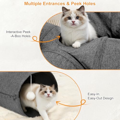 Image of Ownpets Cat Tunnel 12 Inches in Diameter Larger Pet Tunnel Tube with Plush Ball & Feather Toy, U-Shaped Cat Play Tunnel for Big Cat, Puppy and Rabbits