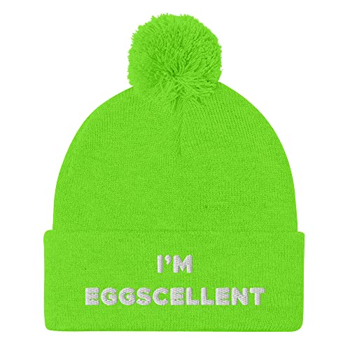Hogue WS LLC I'm Eggscellent Hat (Embroidered Pom-Pom Beanie) Neon Green