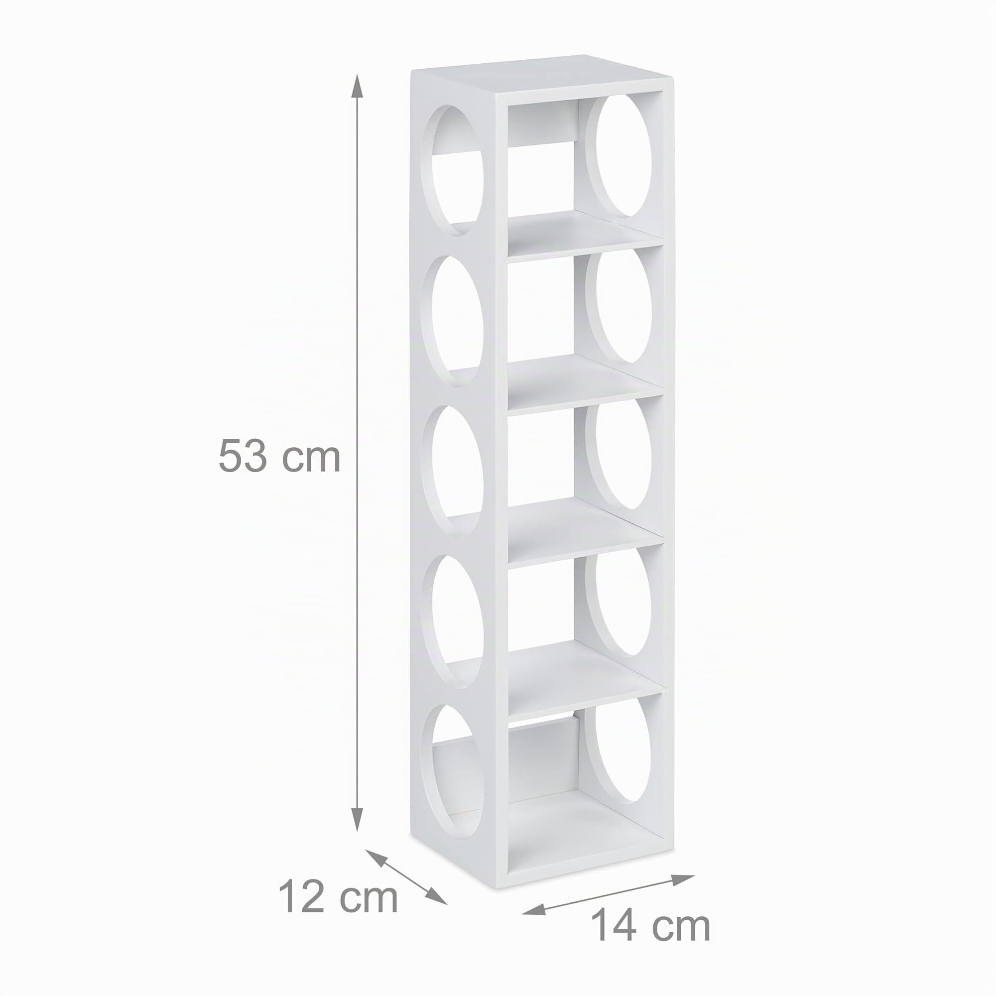 Relaxdays Botellero Vino Bambú, Estantería 5 Botellas Tinto, 53 x 14 x 12 cm, Vertical, de Pie, para Cocina, Blanco
