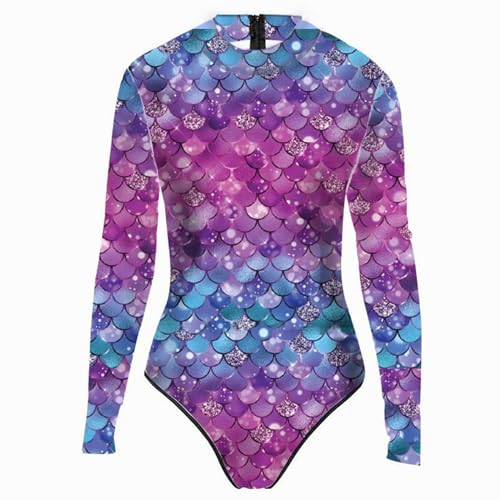 dPois Traje de Baño de Una Pieza Mujer Sexy Body Manga Larga para Nadar Fiesta Club Sexy Mono con Cremallera Disfraz Sirena Bañador Natacion Protección Solar Monokini Playa D Azul púrpura S