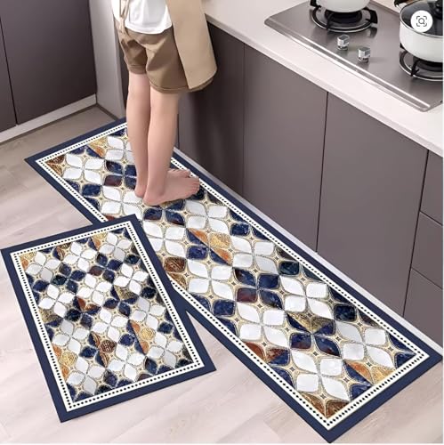 Image of Yagzon Kitchen Mat for Floor, Premium Anti-Fatigue Cushioned Runner Rugs, Super Absorbent Kitchen Rugs Non Slip Washable, Floral Comfort Padded Standing Mat for Kitchen, Office & Sink