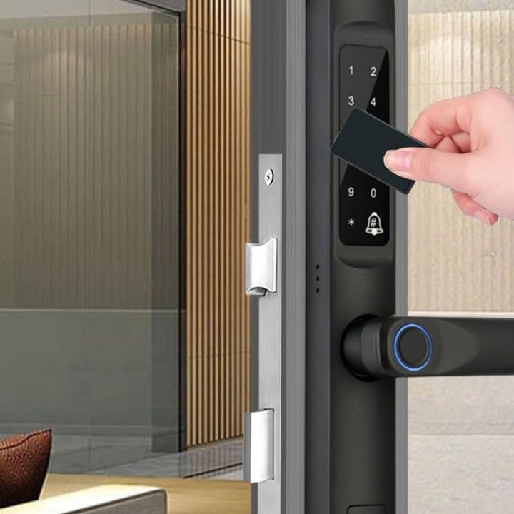 Hand tapping an IC card on the smart lock