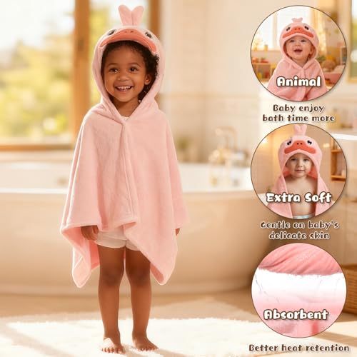 Image of Hooded Towels for Kids, 50 inch x 32 inch Large Hooded Bath Towels for Kid, 2 Pack Soft Absorbent Kids Hooded Bath Towel, Thick Animal Hooded Bath Towels for Kids Age 0-5 Years