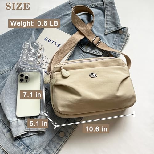 Image of Eslcorri Lightweight Nylon Crossbody Bag for Women, 3 Pocket Casual Shoulder Purse with Adjustable Strap for Travel Daily Use | Well-organized