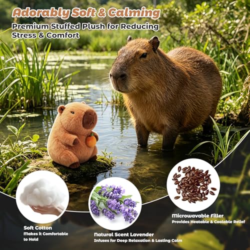 Coolable & Microwavable Capybara with Orange Stuffed Animal, Weighted Stuffed Animals Plush for Kids, Women, Girls, Lavender Scent Capybara Gifts, Get Well Soon Gift, Heated Plush for Period Cramp — view 2