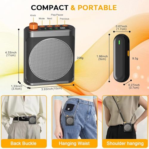 Image of Cason 15W Wireless Voice Amplifier for Teachers with 2 Mic for Teaching in Classroom & Magnetic Lavalier,16 Hour Battery, Bluetooth Collar Mic with Speaker for Tour Guides, Meeting