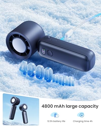 Image of Gaiatop Portable Turbo Handheld Fan with Ice Cooler,Powerful High-Speed Foldable Hand Fan With 100 Speed Adjustable,4800mAh Rechargeable Personal Fans Gift for Travel Indoor Outdoor Use (Navy Blue)