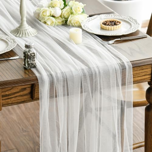 Artoid Mode Chemin de table en gaze ivoire - 150 x 300 cm - Style bohème - Pour cuisine, salle à manger, mariage, vacances, anniversaire - Décoration de table pour la...