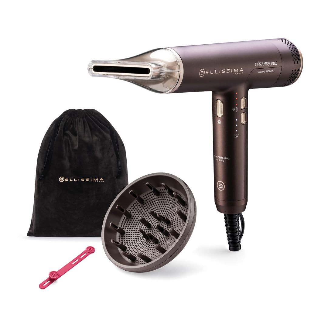 BELLISSIMA Imetec - Asciugacapelli Digitale CERAMISONIC 21014, Ion Ceramic Hi-Pro, 228 km/h, 300 g, Anticrespo, Ultra Silenzioso, Delicato sui Capelli, Cute Sensibile
