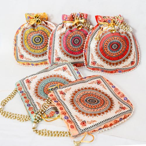 Image of Women Potli Bags | Zari Embroidered Silk With Drawstring | Traditional Return Gifts for Mehandi, Haldi, Baby Shower, Wedding, Sangeet, Seemantham