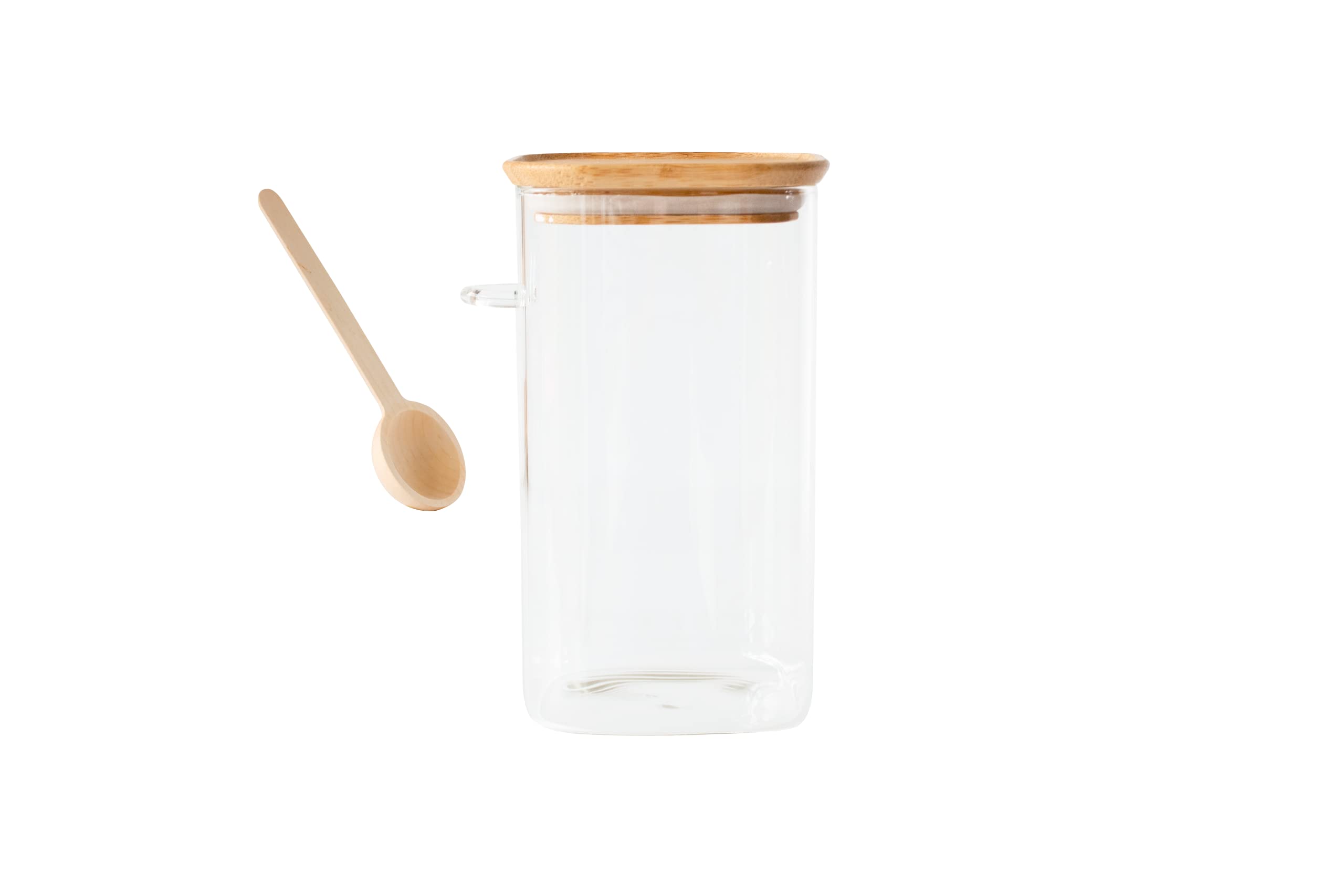 Pebbly Scatola Per Alimenti In Vetro E Bambù Con Cucchiaio Dosatore - 1400 Ml - Impilabile E Lavabile In Lavastoviglie