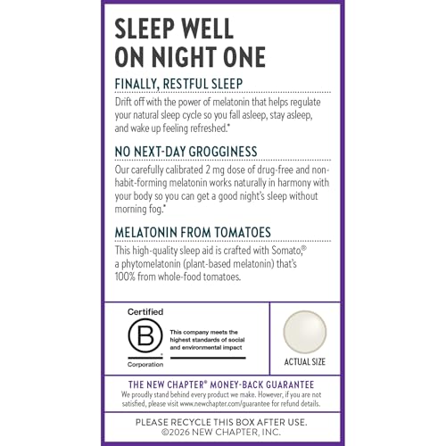 New Chapter Plant Melatonin 2mg - Sleep Aid for Adults with No Next-Day Grogginess, Nature-Inspired Sleep Formula Made with Melatonin from Tomato + Tart Cherry & Ashwagandha – Non-GMO, 30ct - image 8