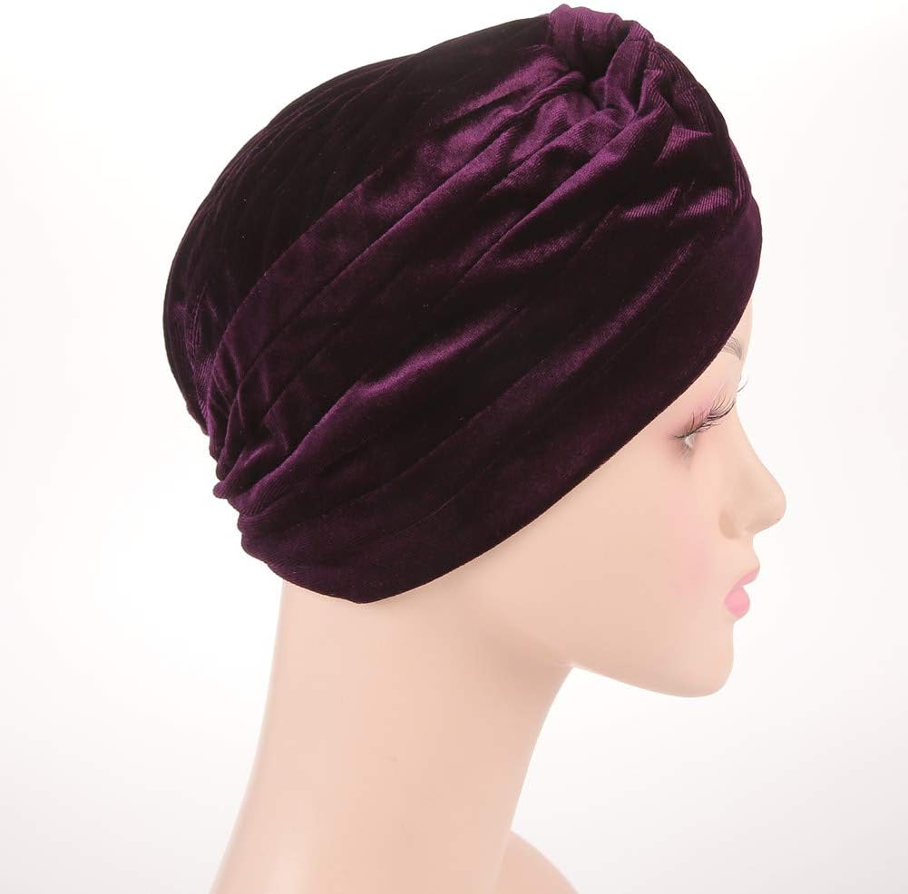 beauty YFJH Pleated Stretch Ruffle Women's Velvet Chemo Turban Hat Wrap Cover - Image 4