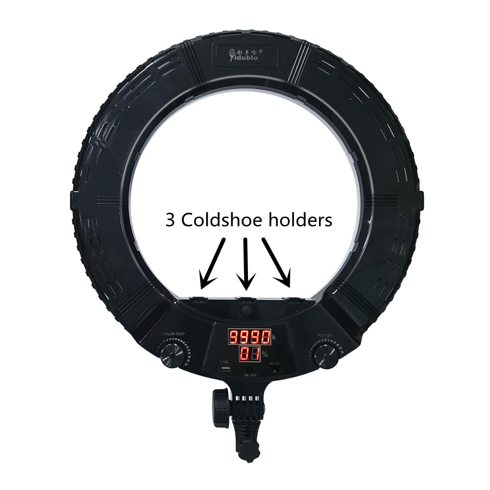 18 pollici 96W display digitale dimmerabile regolabile 9990K LED anello lampada Kit,con 3 supporti coldshoe,illuminazione per fotocamera smartphone ritratto selfie Foto video studio