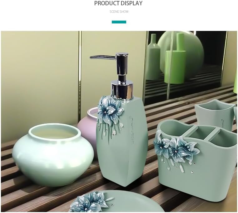 Bathroom Vanity Organizer Set, Toiletry Storage, Shampoo and Body Wash Holder, Soap Dish,Soap Dispenser,Toothbrush Holder, Decorative Piece