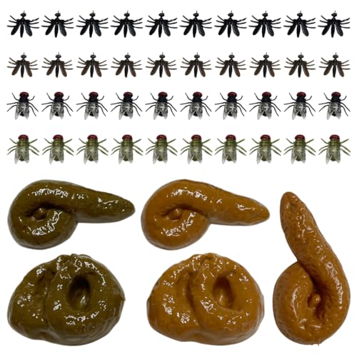 DOKRIN Artículos de broma,Set de 45 piezas de caca, mosquitos, moscas y otros accesorios de plástico para Halloween