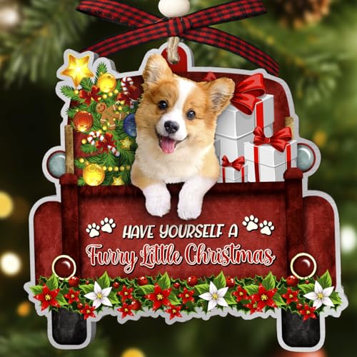 Corgi Dog Ornaments for Christmas Tree, Corgi Red Truck Car Aluminum Ornament (NOT 3D), Christmas Decoration 2025 for Corgi Lovers, DogMom, DogDad, Pet Lovers