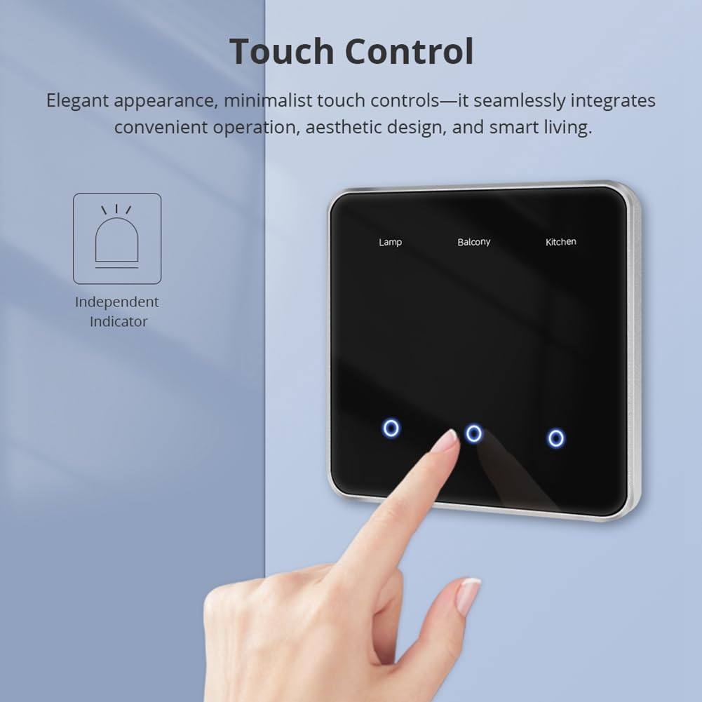 Interrupteur Zigbee DIY avec Nom, Panneau Tactile Noir, Compatible avec L'Application Tuya Smart Life