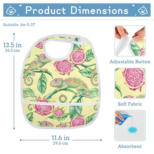 MCHIVER Chameleon Dragonfruits Baby Bibs for tag1 Waterproof Feeding Bib Apron with Food Cather Adjustable Cotton Food Eating Bib 2 Pack2
