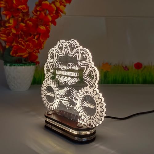 Image of lampees Personalized Raksha Bandhan 3D LED Lamp - Acrylic Night Light for Brother & Sister - Unique Keepsake Gift for Rakhi Bhaiya, Bhabhi & Siblings with Warm White Light