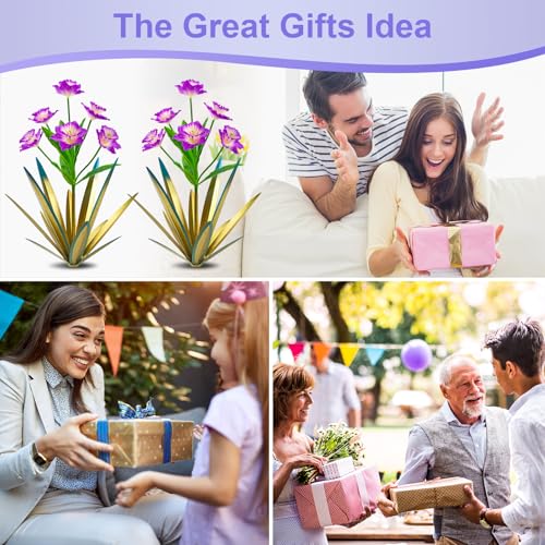 Image of Homight Metal Agave Plant Outdoor Decoration Outdoor Garden Decoration Daffodils Flowers Mexican Yard Art Daffodils Flowers Decorative Garden Gift (2 Big Purple Daffodil)