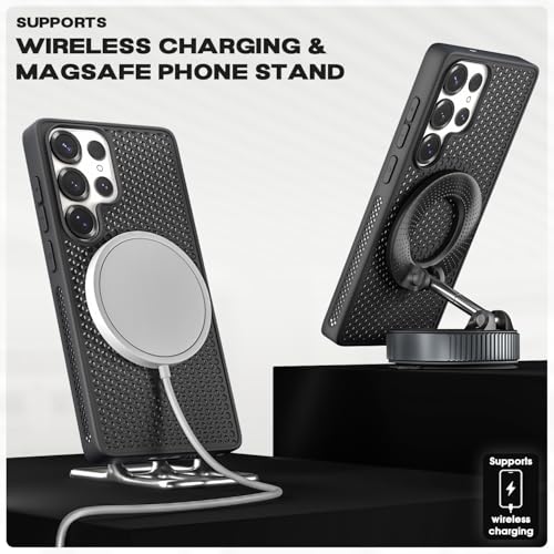 Image of Pikkme Back Cover for Samsung S26 Ultra 5G | Honeycomb Cooling Design | Silicone Heat Dissipation | Mag-Safe Compatible | Shockproof Camera Protection Bumper Case (Black)