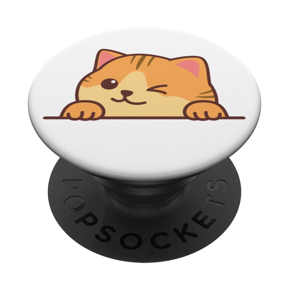 Cute Orange Cat Winking Its Eye PopSockets Swappable PopGrip, Black