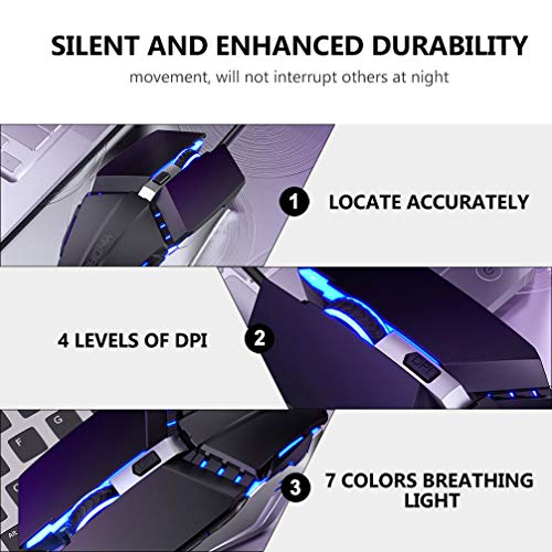 OSALADI Mouse para escritório com USB silencioso, computador ergonômico, LED, 6 teclas, com fio, lum