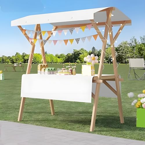 Genérico Carrito de Madera Plegable con Ruedas, Expositor Ligero y toldo para mercados agrícolas, Eventos, Venta de Alimentos, ferias de artesanía y Ventas móviles.