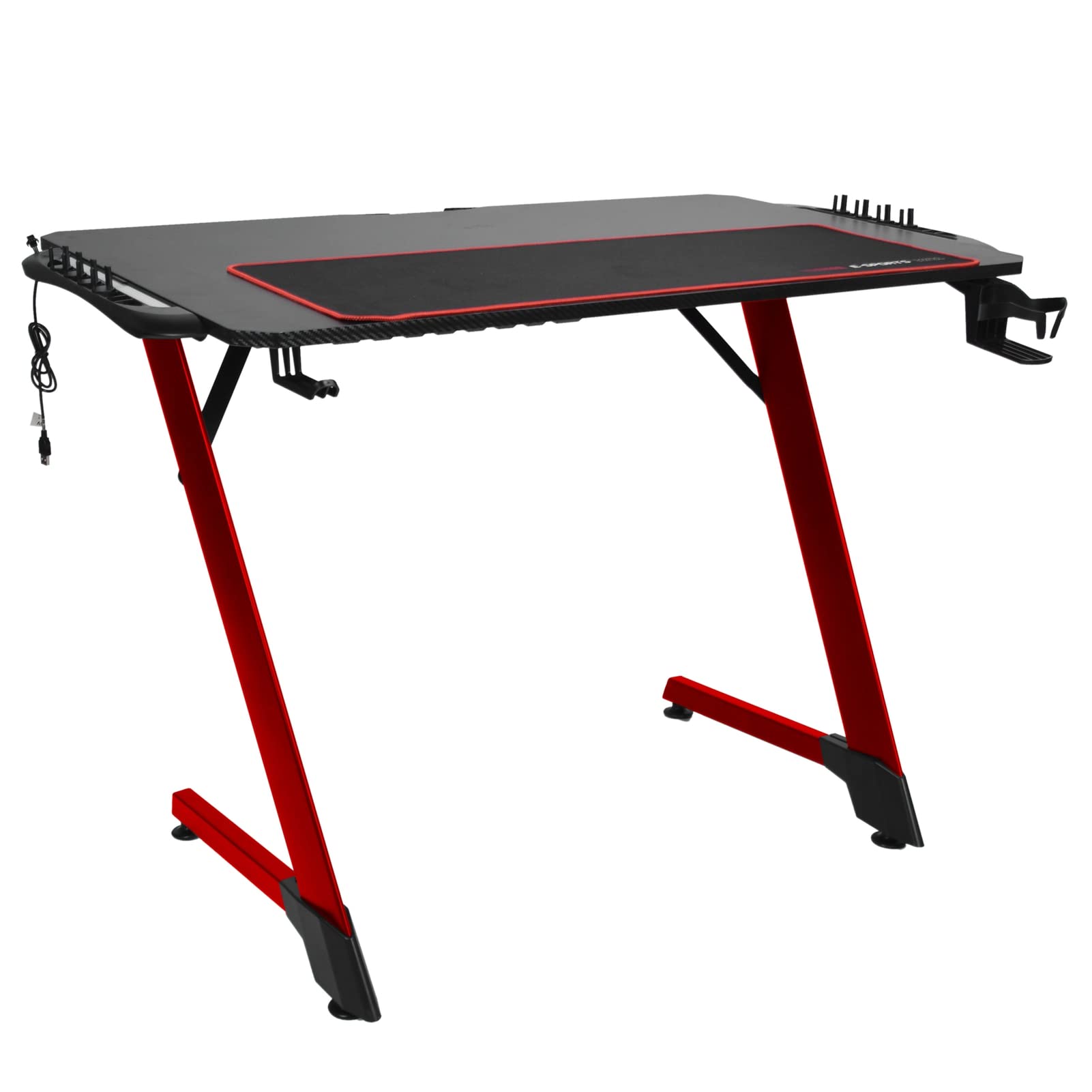 Cocoarm Biurko do Gier, Biurko Komputerowe RGB 100 X 60 X 75 Cm Z Blatem ze Wzorem Z Włókna Węglowego, Stalowe Nogi w Kształcie Litery Z, Oświetlenie do Synchronizacji Muzyki, Podkładka Pod Mysz