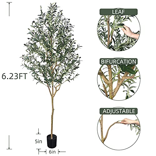 Phimos Artificial Olive Tree Tall Fake Potted Olive Silk Tree With Planter Large Faux Olive Branches And Fruits Artificial Tree For Modern Home Office Living Room Floor Decor Indoor (6.23Ft) #TOP1