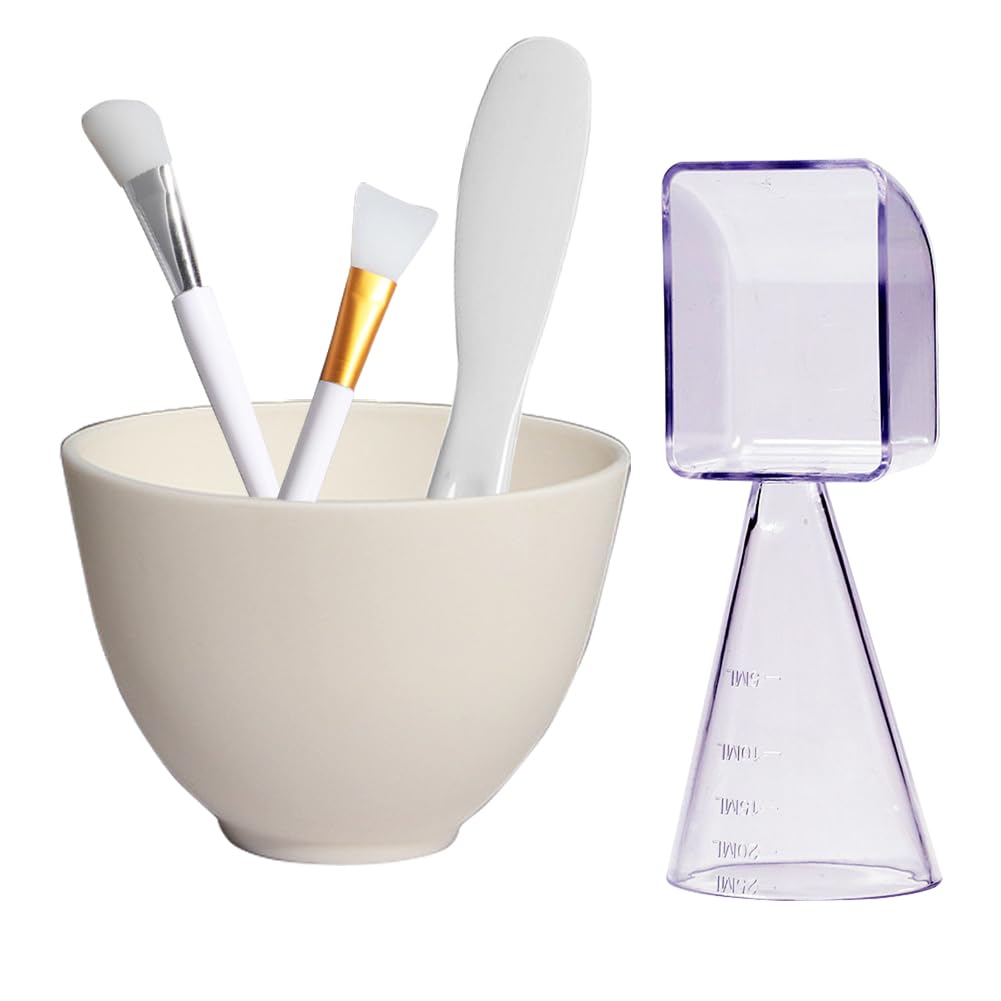 5Pcs Face Mask Mixing Bowl Set 5 in 1 DIY Facial Mask Mixing Tool Kit with 250ml White Silicone Mask Bowl Stick Face Mask Brushes Spatula Measuring Cup