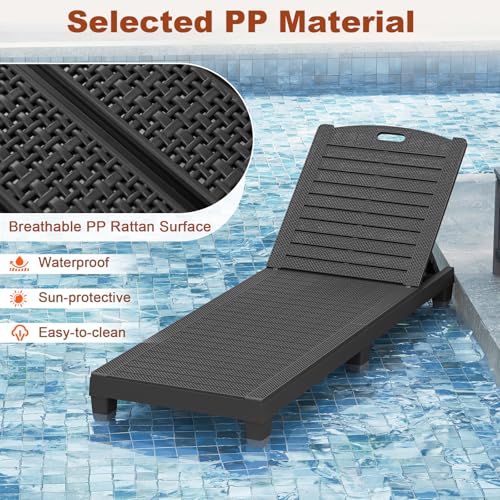 COSTWAY Garden Sun Loungers Set of 2, 5-Level Adjustable PP Rattan-Style Patio Reclining Chaise Lounge Chair Deck Sunbed, Outdoor Sunbathing Seat Recliner Chairs for Balcony Poolside Beach (Black) - Image 2