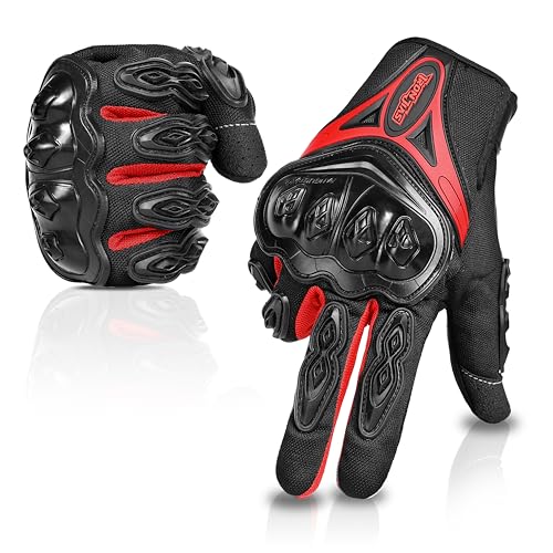 IRON JIA'S Motorcycle Gloves Full Finger Durable for Road Racing Bike Summer Spring Powersports Support Touch Screen red-M