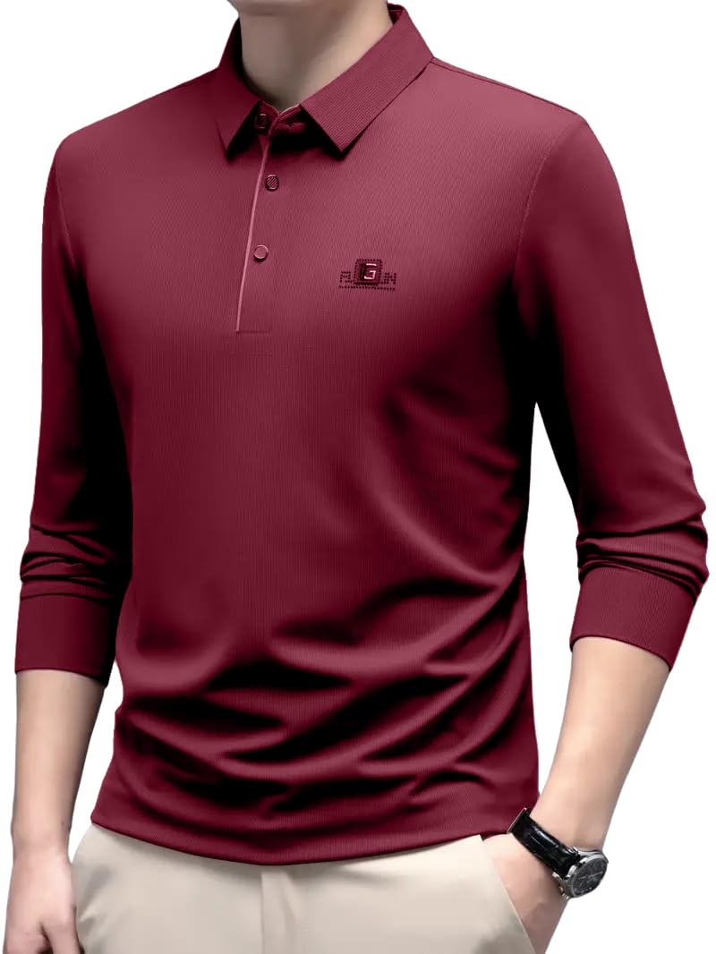 indoprimo Men's Polyester Polo T Shirt with Long Sleeves Solid Pattern Spread Collar Neck Classic Fit and Standard Length-picture-22