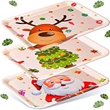 Zubebe 3 Pcs Christmas Serving Trays and Platters 13 x 10 Inch Rectangular Plastic Christmas Serving Dishes Xmas Cookie Plates Santa Holiday Party Decoration