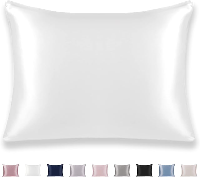 Texbee Silk Pillowcase for Hair and Skin Hidden Zipper, 1PC Silk Pillow Cases Queen Size for Women Men Comfortable Breathable(50x75CM,Ivory White)